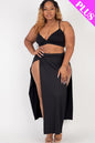 Plus Size Bra Top & Side Slit Maxi Skirt Set - Capella Apparel