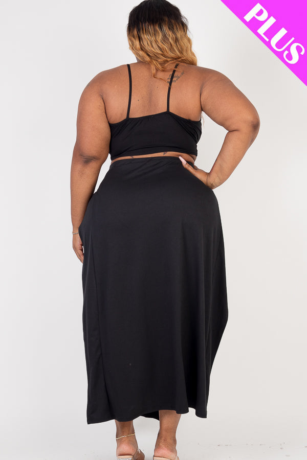 Plus Size Bra Top & Side Slit Maxi Skirt Set - Capella Apparel