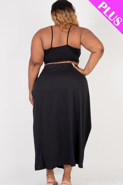 Plus Size Bra Top & Side Slit Maxi Skirt Set - Capella Apparel