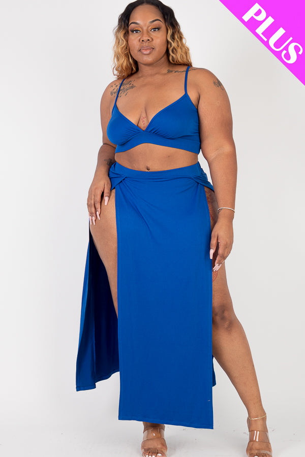 Plus Size Bra Top & Side Slit Maxi Skirt Set - Capella Apparel