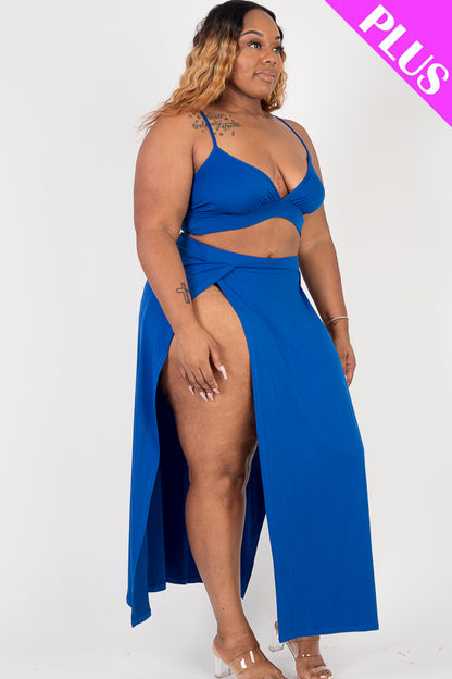 Plus Size Bra Top & Side Slit Maxi Skirt Set - Capella Apparel