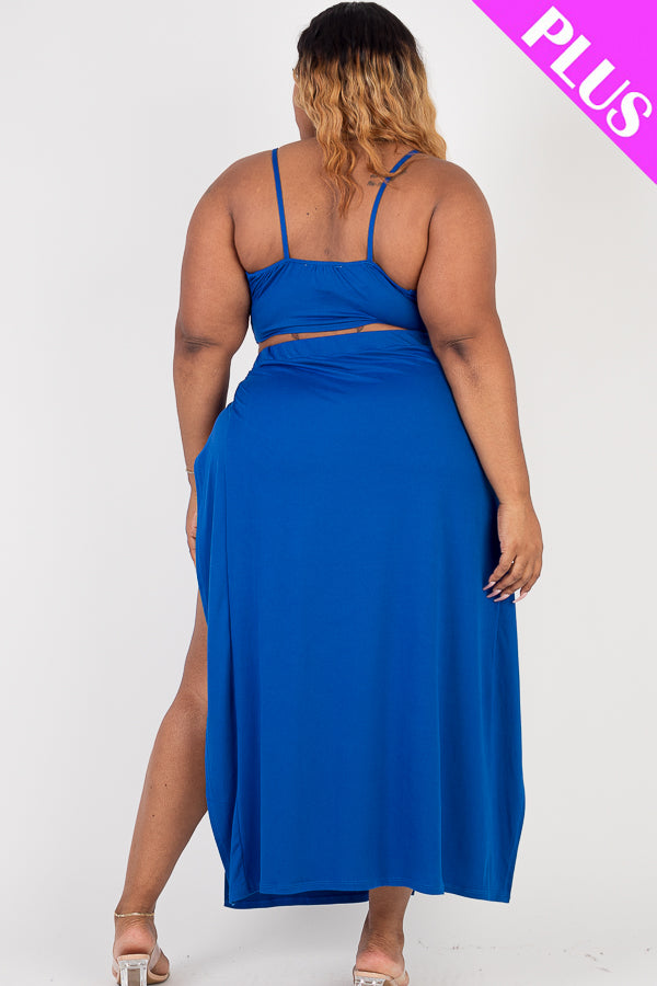 Plus Size Bra Top & Side Slit Maxi Skirt Set - Capella Apparel