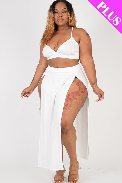 Plus Size Bra Top & Side Slit Maxi Skirt Set - Capella Apparel