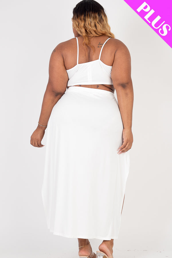 Plus Size Bra Top & Side Slit Maxi Skirt Set - Capella Apparel