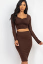 Ruched Long Sleeve Top & Pencil Skirt Set - Capella Apparel