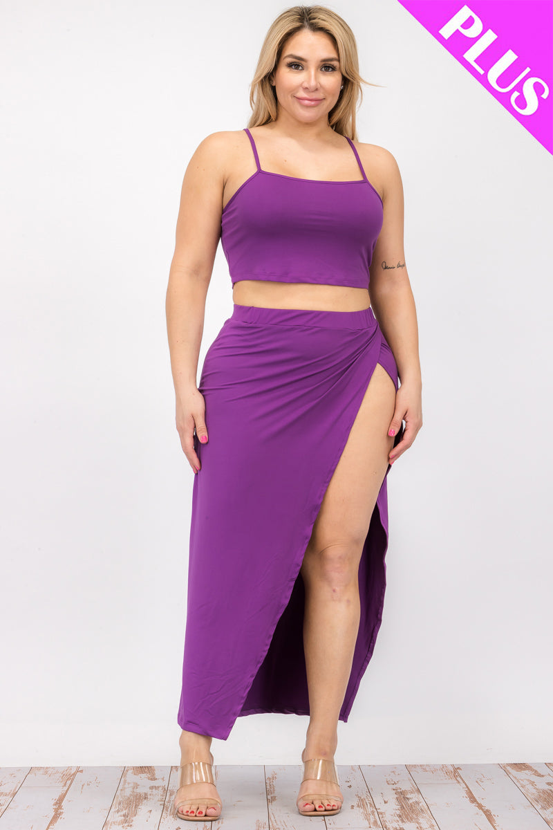 Plus Size Crop Cami & Split Thigh Maxi Skirt Set (CAPELLA) - Capella Apparel