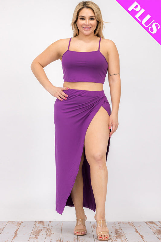 Plus Size Crop Cami & Split Thigh Maxi Skirt Set (CAPELLA) - Capella Apparel