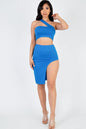 Sexy Solid One Shoulder Crop Top & Split Thigh Midi Skirt Set (CAPELLA) - Capella Apparel