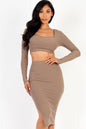 Ribbed Long Sleeve Crop Top & Skirt Set (CAPELLA) - Capella Apparel