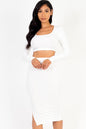 Ribbed Long Sleeve Crop Top & Skirt Set - Capella Apparel