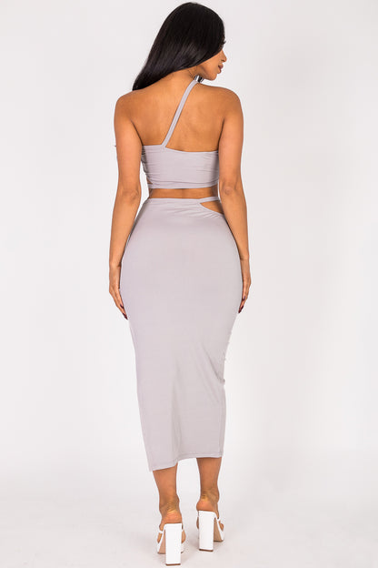 Cross Strap Cutout Top & Side Slit Midi Skirt Set - Capella Apparel