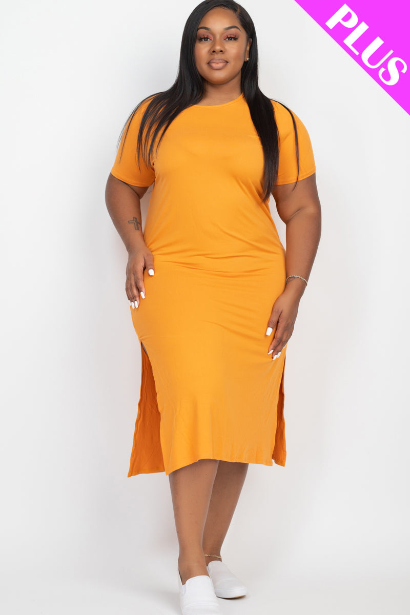 Plus Size Side Slit Comfy Dress (CAPELLA) - Capella Apparel