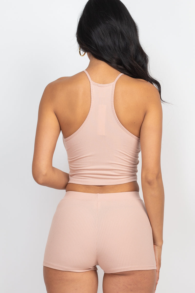 Ribbed Crop Cami Top & Shorts Set (CAPELLA) - Capella Apparel